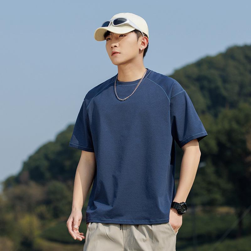 Men Raglan Sleeve Contrast Stitch Quick Dry T Shirt Casual Loose Fit Summer Top