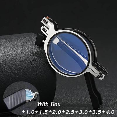 Folding Reading Glasses With Box Men Anti Blue Light Metal Round Square Eyewear Presbyopia Eyeglasses Frame Diopter +1 .0 To +4 .0