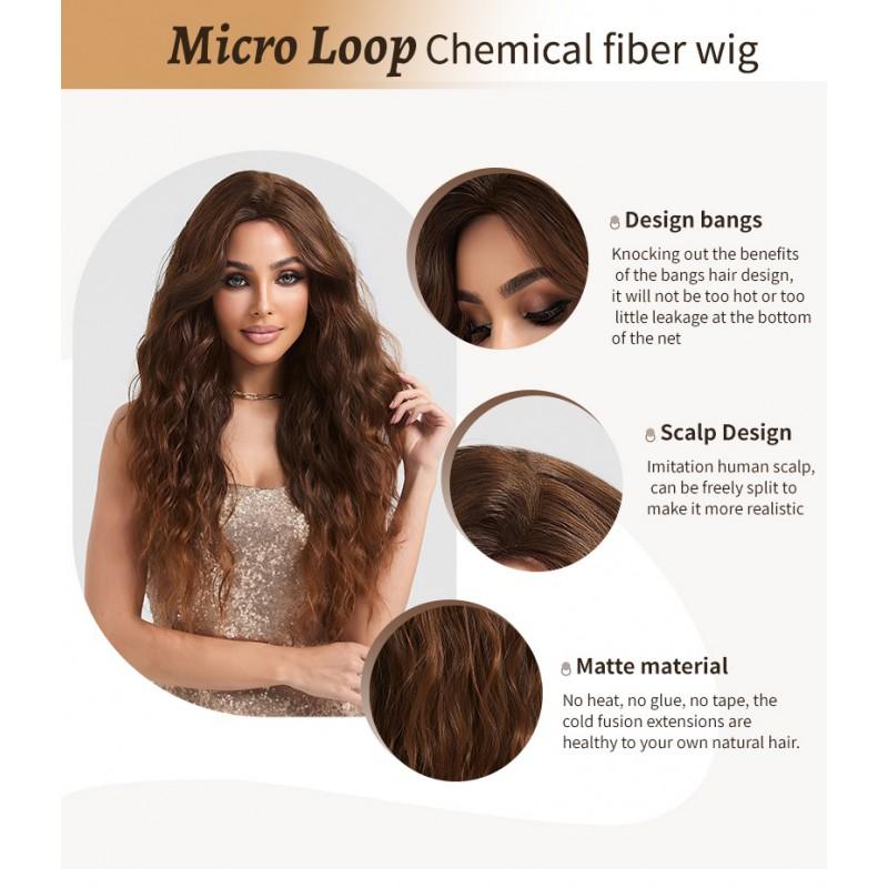 Realistic Long Wavy Brown Ombre Wig Women Middle Part Full Cap Synthetic Hairpiece Heat Resistant Fiber