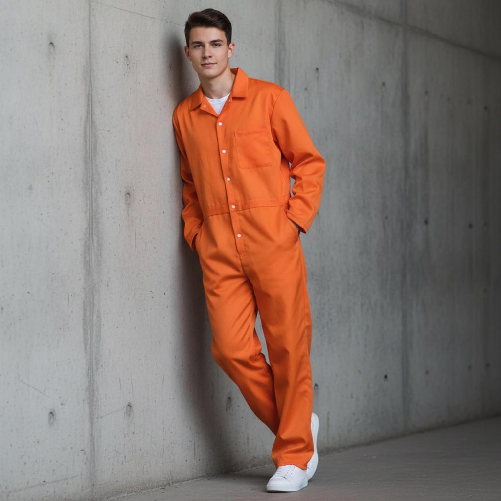 Prison Jumpsuit Orange Prisoner Costume Halloween Uniform for Adults, Cosplay, Theater