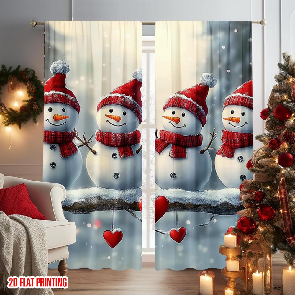 2 szt. płaski nadruk 2D Kurtyna na przyjęcie bożonarodzeniowe Uroczy bałwan Wszechstronna tkanina poliestrowa Bez elektryczności Impreza wiosenna &