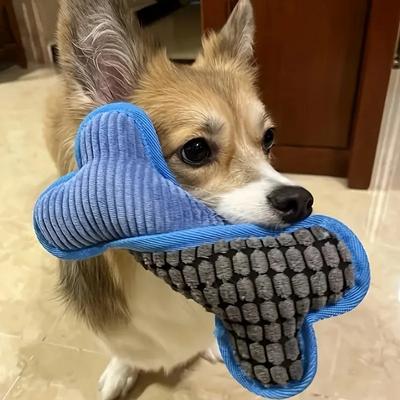 Interaktives Hundespielzeug Plüsch quietschend Kauspielzeug bunt Knochenform geeignet für Spiel und Zahngesundheit Katze und Hund Backenzähne Spielzeug