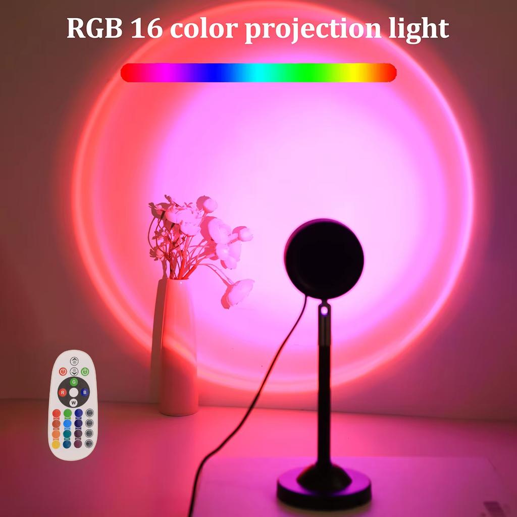 USB Lampa Projekcyjna Zachód Słońca, Pilot 16 Kolorów, Obrót 180°, Odpowiednia do Sypialni Pography Dekoracja Atmosfery