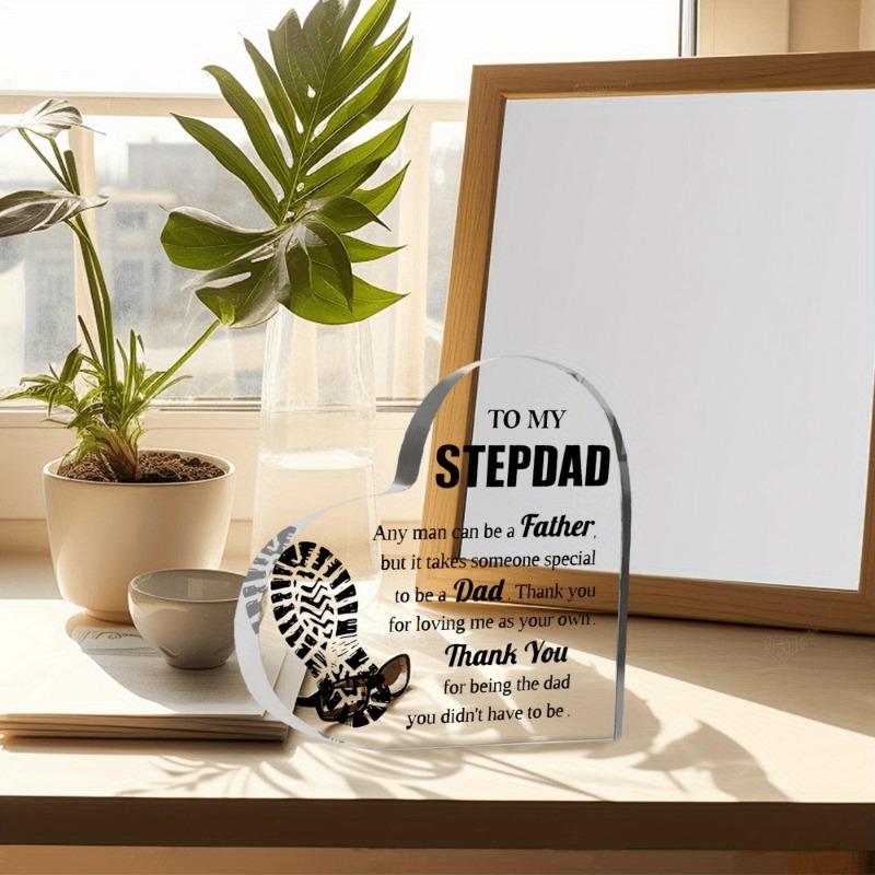2D Flat Acrylic Clear Stepfather Gift Desk Decor Plaque, Footprint Design, Suitable for Wall Decoration, Porch, Room, Villa, Accents Home, Hallway, or