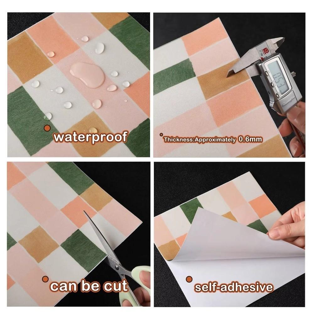 10Pcs Retro Pink&Green Vinyl Tile Stickers PVC Wear-resistant Wall Stickers DIY Peel&Stick Backsplash Panel Home Decor