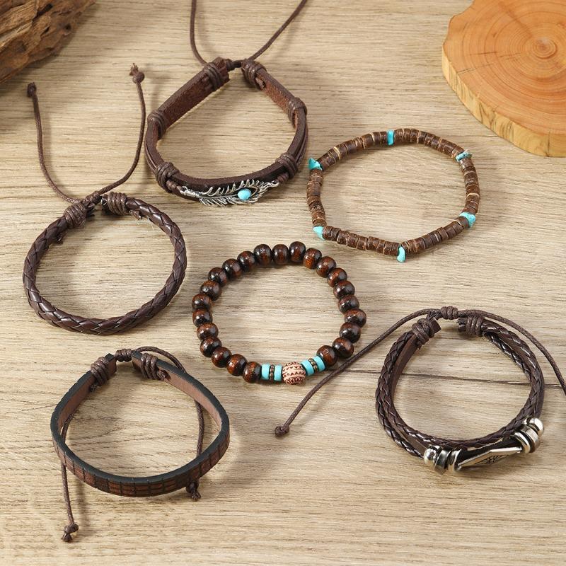 Summer New Hot-selling Retro Fashion Wind Wood Beads Beaded Alloy Rhombus Peacock Feather Hand-woven Bracelet