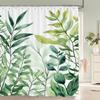 Fresh Green Leaves and Plants Pattern Shower Curtain Printed Leaves Bathroom Bath Curtain Home Decoration Curtain With Hooks