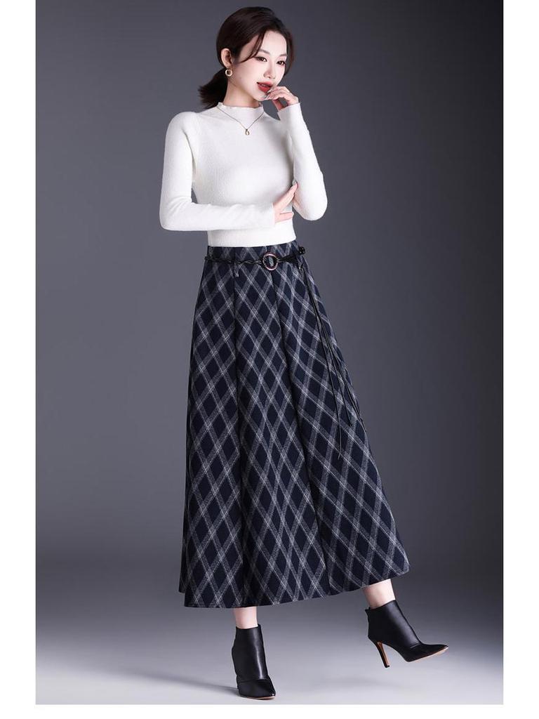 Plaid Pleated A-Line Skirt, Winter 2025 High-Waisted Slimming Style