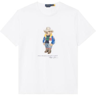 Polo FW22 Cartoon Bär Print Rundhals Kurzarm T-Shirt Herren Tops Weiß 710853310-016