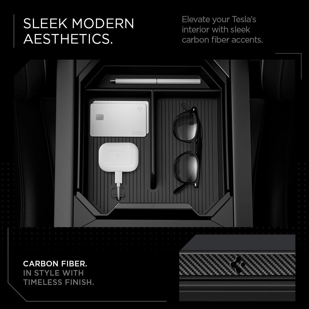 Spigen Center Console Organizer Tray Designed for Tesla Cybertruck Accessories 2026/2025/2024/ (Top) (Carbon Edition)