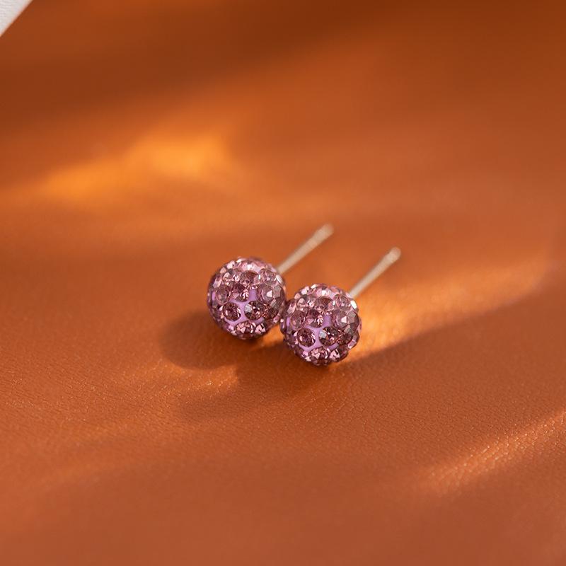 Soft Clay Crystal Ball Ear Stud with Bone Setting, Fashionable for Daily Wear, Full Diamond Design, High-end Romantic Couple Ear Stud Earrings