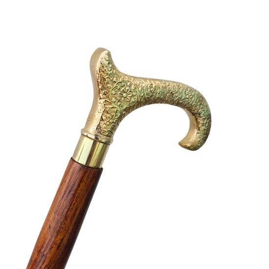 Handcrafted Wooden Walking Stick with Brass Handle  Cane  Decorative  Functional Gift