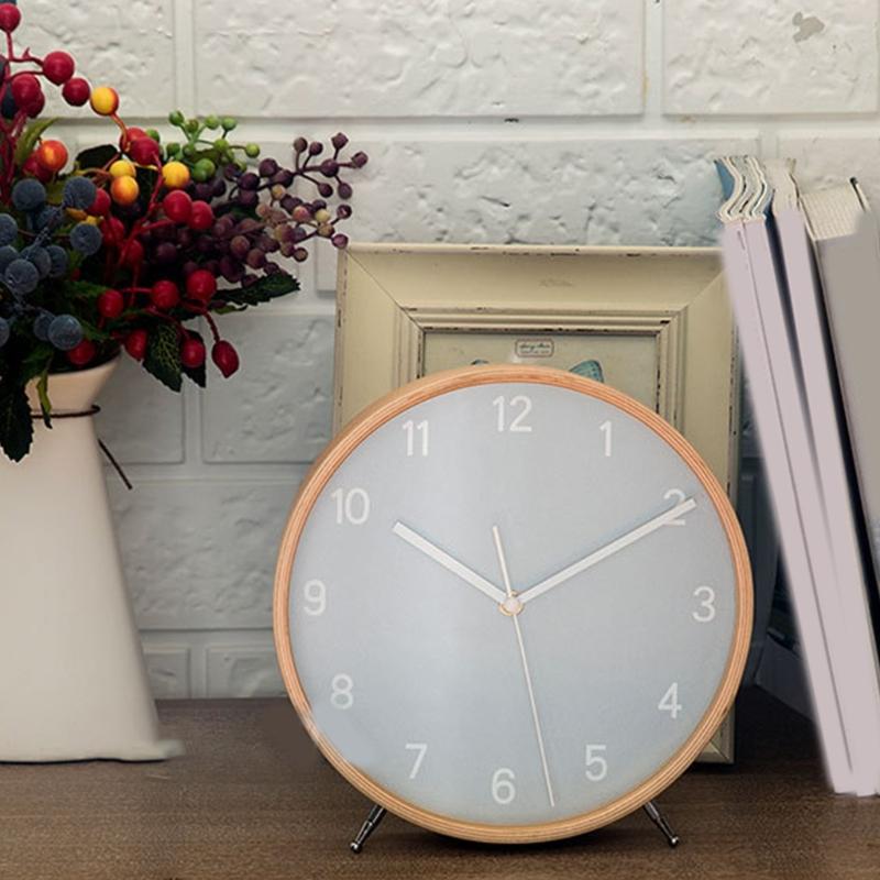 Wooden Table Clock 8Inch Battery Operated Modern Simple Wall Clock for Bedroom