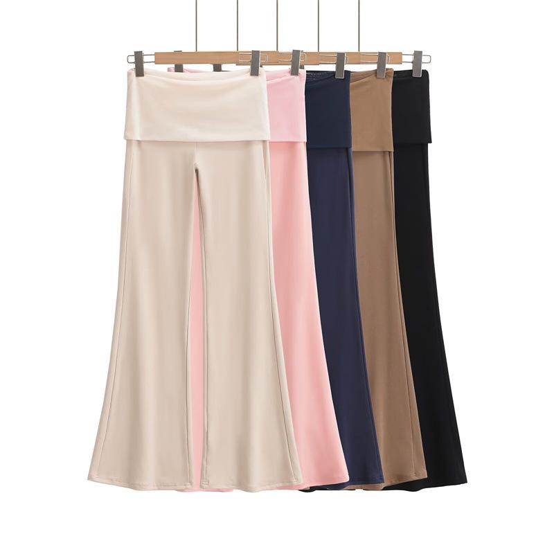 Korean Style Elegant Patchwork Mesh Flare Yoga Pants - Women's Retro Slimming Drape Two-Piece Look
