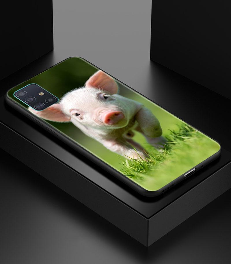 Cute Pink Pet Little Pig Phone Case for Samsung Galaxy A51 A71 A21S A12 A11 A31 A52 A41 A32 A72 A01 A22 A03S A13 5G Black Cover