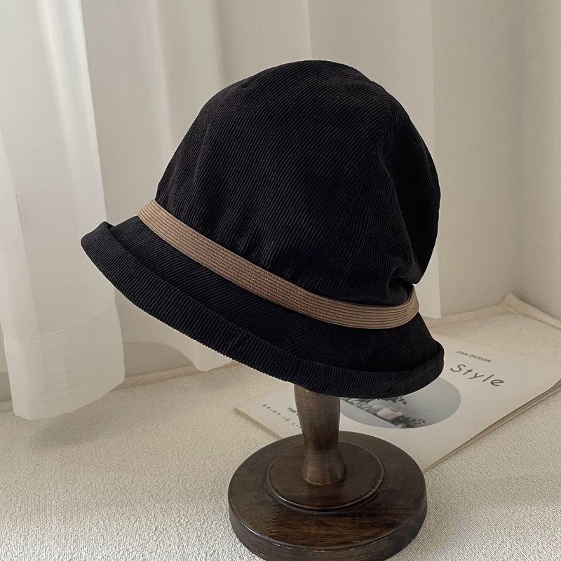 Autumn and winter new retro versatile face small pile hat thickened corduroy warm bucket hat bag head hat tide