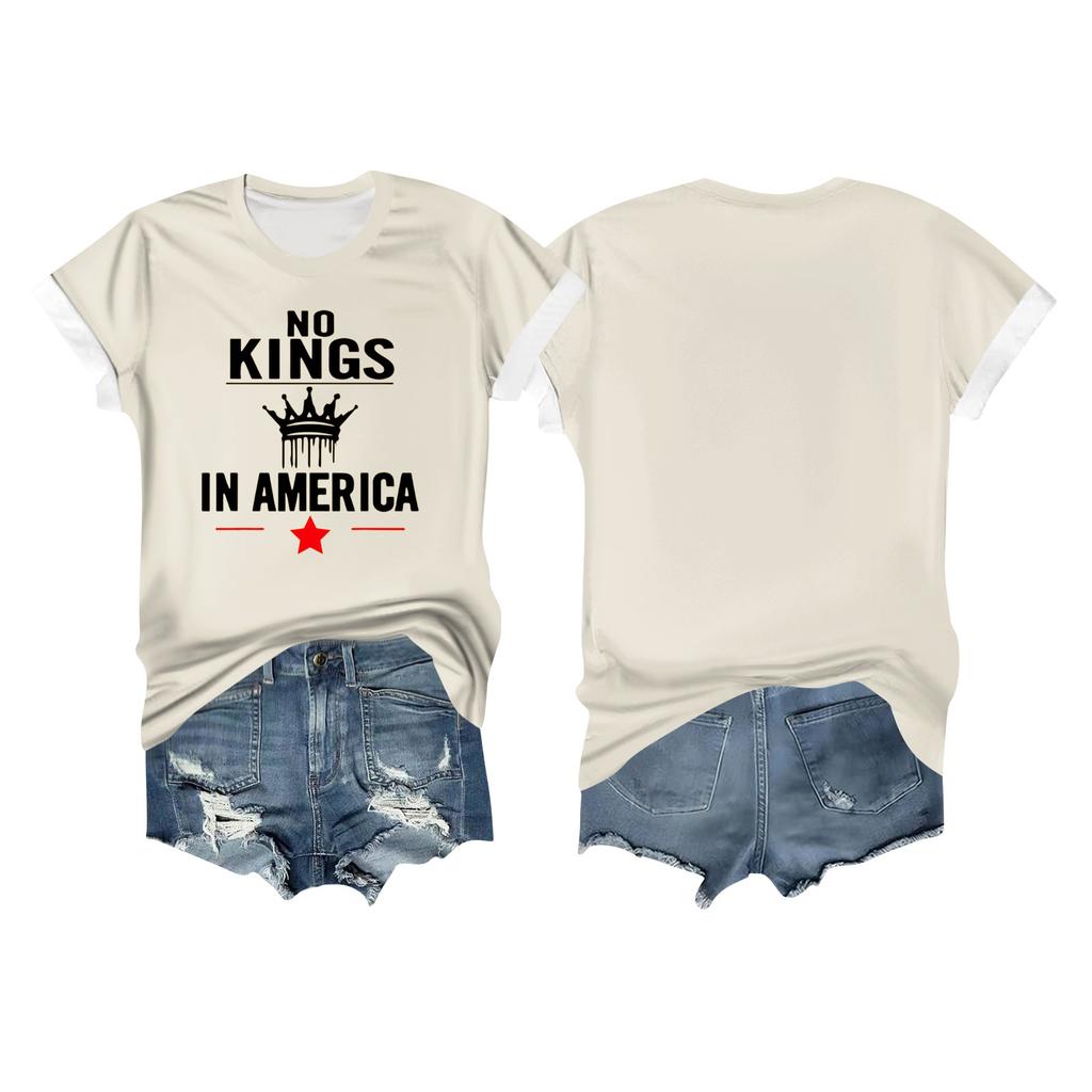 Women's Casual Printed T-shirt Round Neck Pullover Short-sleeved Top