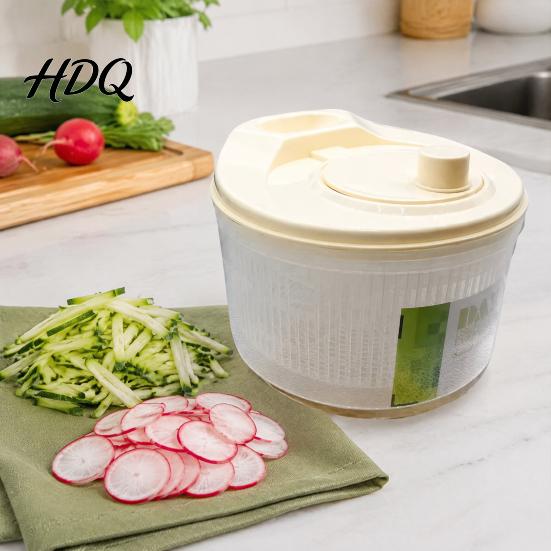 Kitchen Tool for Vegetables Vegetable Salad Spinner Manual Quick Drying Fruit Washer Multi Functional with Dehydrator Slicing Blade Design,