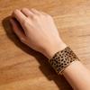 Adjustable Leopard Print Wide Cuff Bracelet Flocking Texture Wristband For Comfort Alloy Construction Stylish Wear