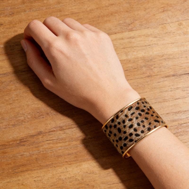Adjustable Leopard Print Wide Cuff Bracelet Flocking Texture Wristband For Comfort Alloy Construction Stylish Wear