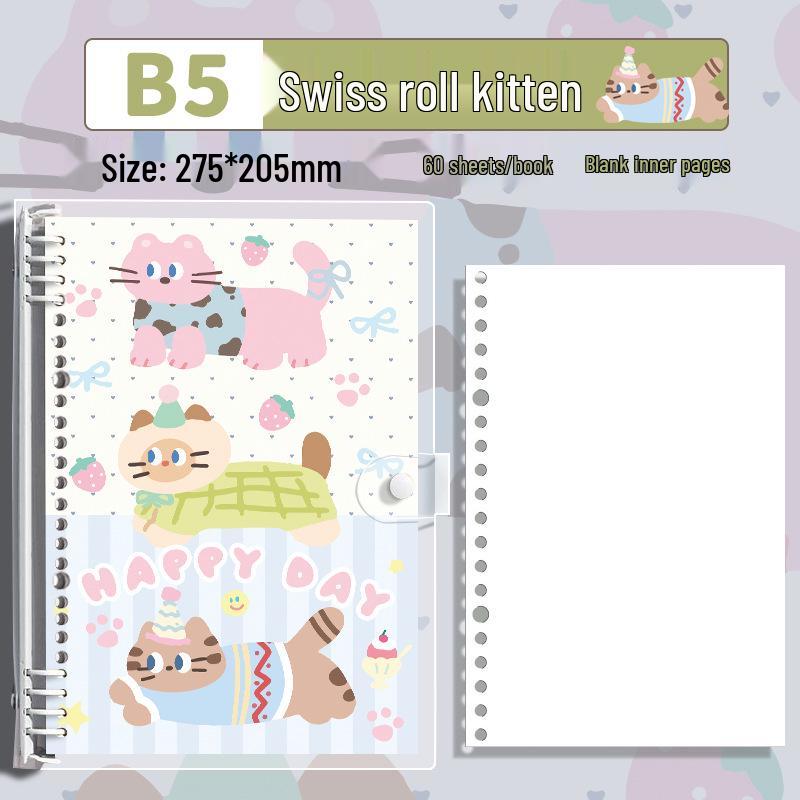 Small Animal Transparent PVC Loose-Leaf Notebook with Student-Friendly Soft B5 Cover and Iron Clip
