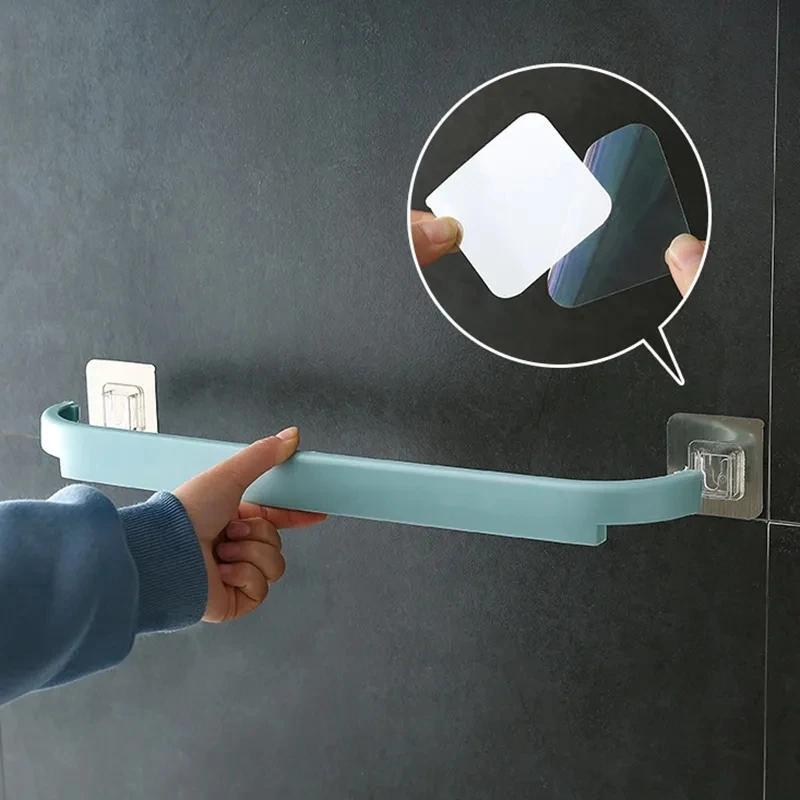 1 Pcs Adhesive Towel Rack Bathroom Towel Bar Shelf Wall Mounted Towels Hanger Toilet Suction Cup Holder Bathroom Organizer