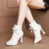 Elegant Shoes Women Super High Thin Heel Pointed Toe Butterfly-knot Spring and autumnOutside Warm Office Ankle Boots