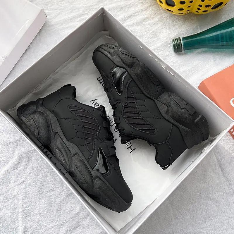 

Women Platform Sneakers Leather Casual Ladies Chunky Shoes 2025 White Woman High Black Fashion Brand Thick Soled Wedge Sneakers 35 чорний
