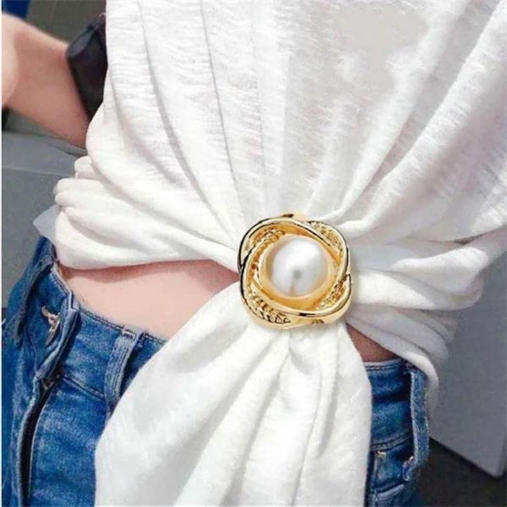 Camellia Scarf Buckle Silk Scarf Buckle Pearl Floral Scarf Ring Clip Clothing Ring Wrap Holder