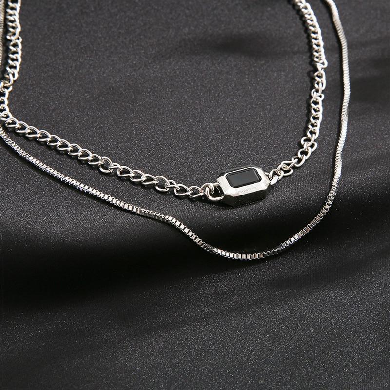 iF ME Gotický vícevrstvý řetízkový náhrdelník ve stříbrné barvě pro ženy Muži Náhrdelníky Punk Geometrické Srdce Lock Náhrdelníky Šperky Dárky