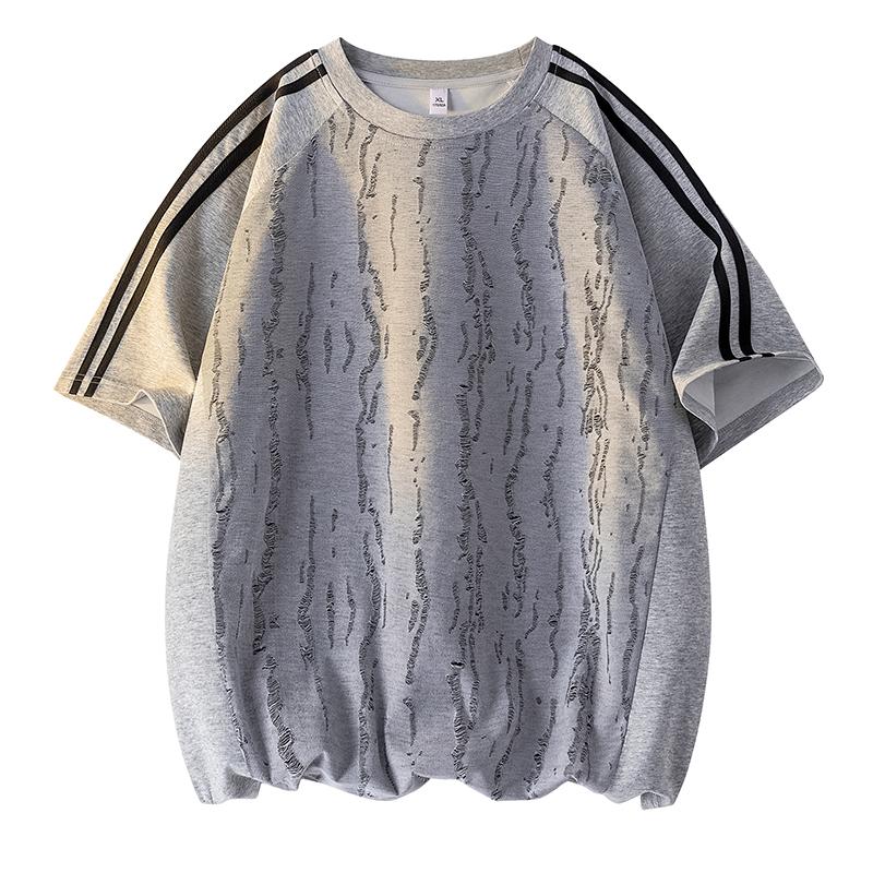 

Striped Loose Round Neck T-shirt Men s Summer Casual Short-sleeved T-shirt XL світло-сірий колір