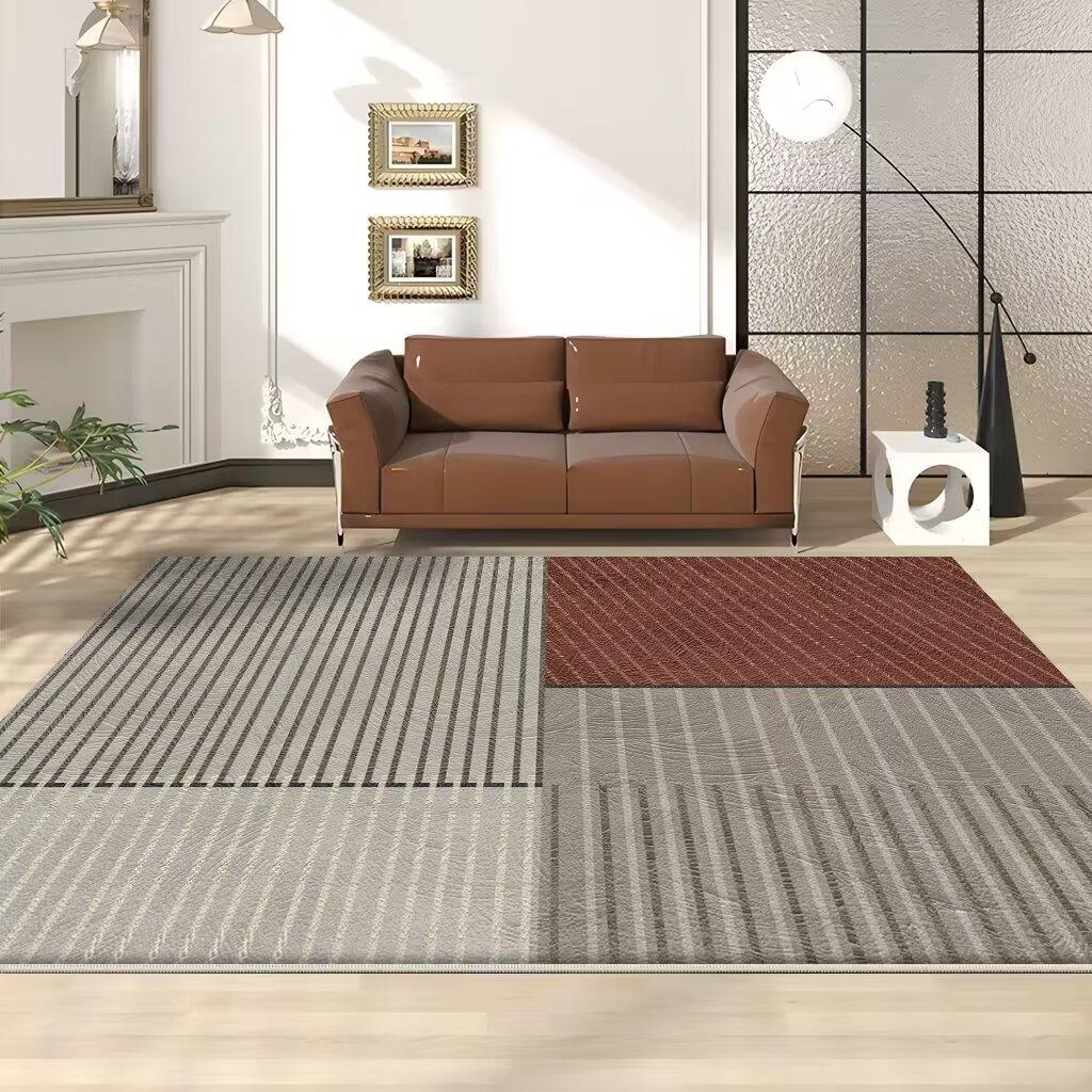 Green Geometric Carpet Artistic Stripes Living Room Decorative Luxurious Home Rug Comfortable Bedroom Floor Mats Easy Cleaning