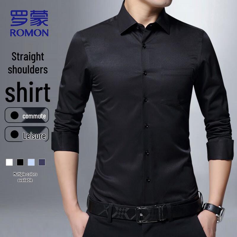ROMON Men's Wrinkle-Resistant Business Casual Long Sleeve Shirt