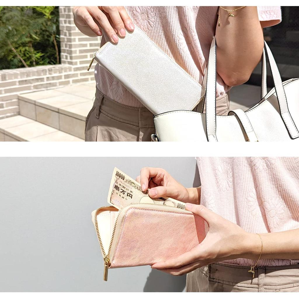 Women's Genuine Leather Long Wallet, Made in Italy, Aurora Round Zipper, Long Wallet with Card Slots and Coin Purse, Cowhide Leather [NB] Pink