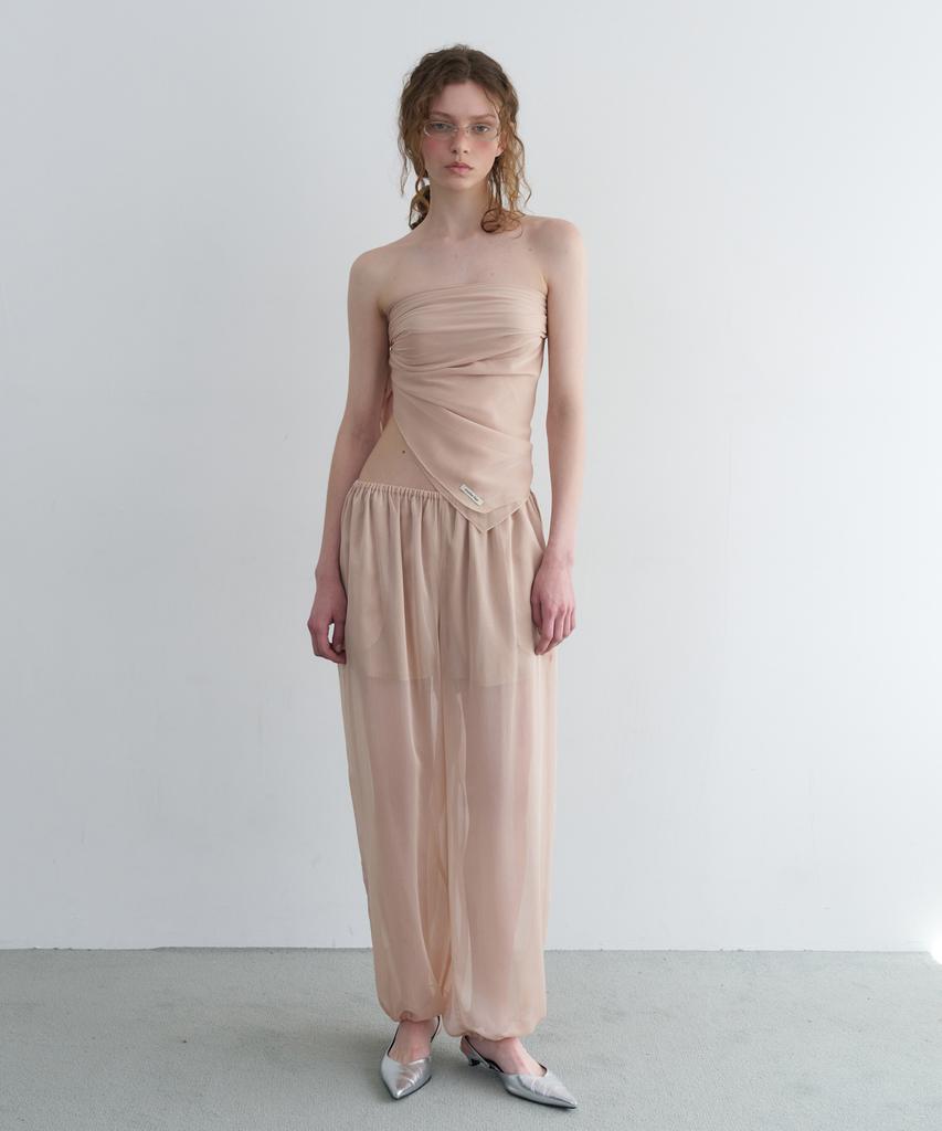 Obeodyupeulleeo Sheer Wrap Scarf Pants_Nude Beige