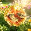 Metal Flower Bird Bath, Decorative Garden Bird Bath Feeder, Outdoor Wild Bird Feeder with 2-Prong Base for Garden Backyard Decor