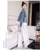 2025 Spring Women's Denim Jacket with Lace Patchwork and Stand Collar, Model OU6783