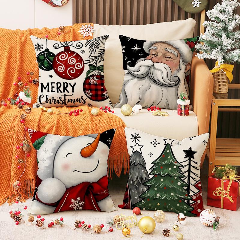 Cartoon Print Snowman Pillow Cover Christmas Party Decoration Sofa Cushion Car Back Seat Cushion Cover