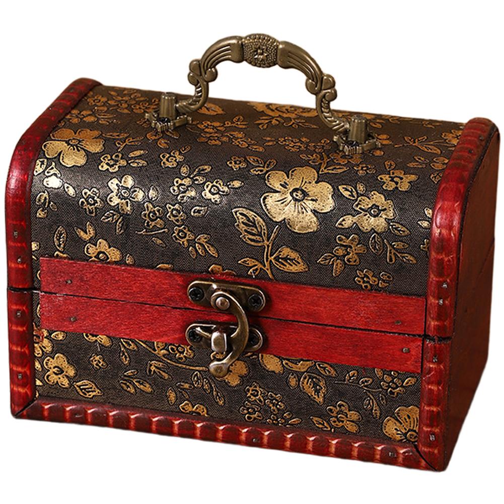 1Pcs Vintage Jacquard Wooden Storage Box Antique Jewelry Organizer Portable Handled Jewelry And Small Trinkets Storage Case