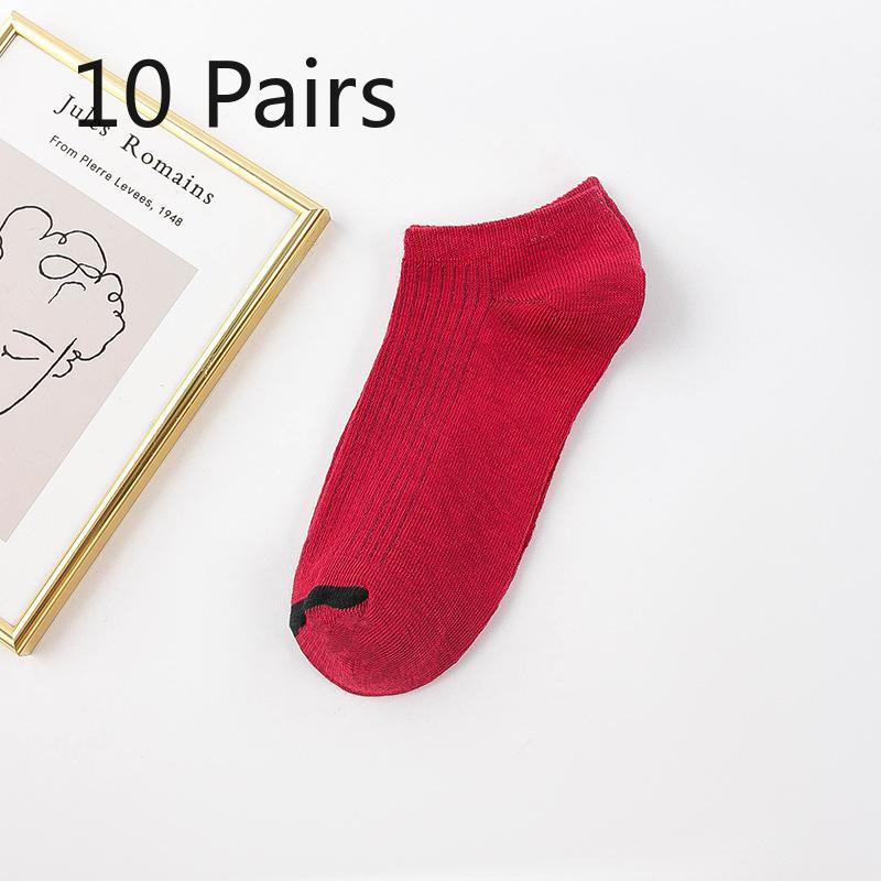 10 Pairs of Women Spring and Autumn Shallow Mouth Invisible Perspirant Breathable Boat Socks