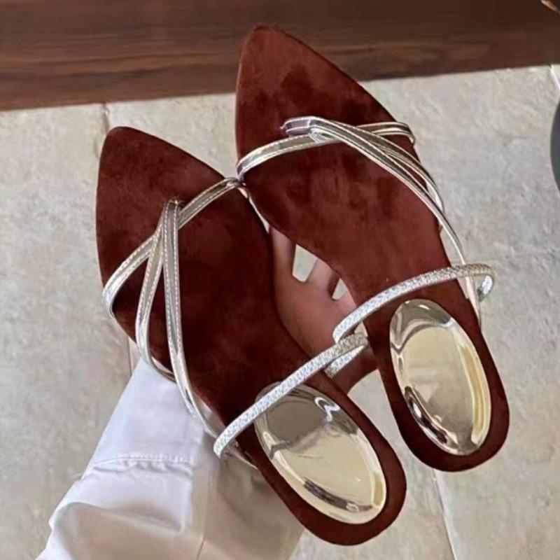 

Модные романские сандалии-трансформеры с острым носком, мелким вырезом и открытым носком, на тонком ремешке, женская уличная обувь, противоскользящий каблук, шлепанцы 40 серебряный