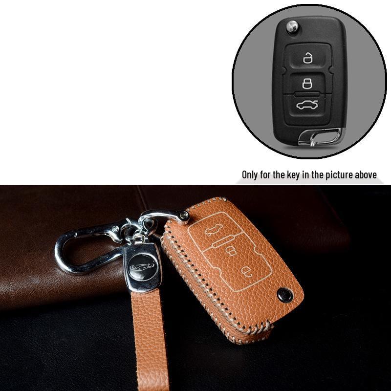 Key Case Protection Cover for Geely Models: New Emgrand GS, GL, Boyue, Vision X6/X3, S1, Borui, EC7 - Cowhide with Buckle.