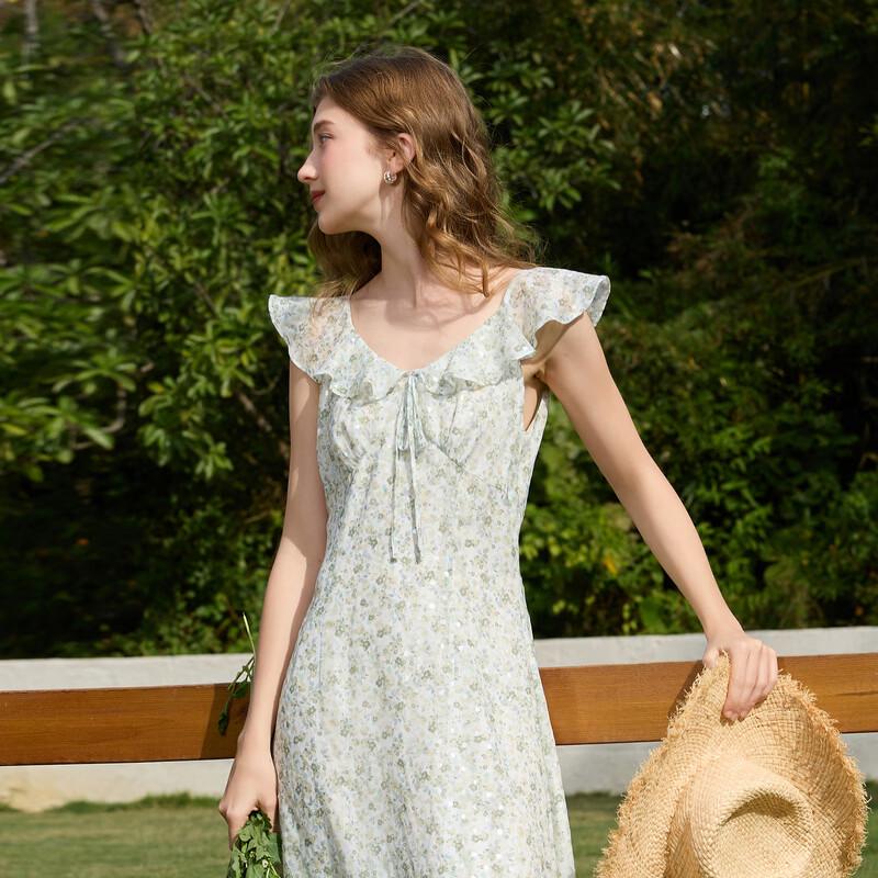 Sancai Women's Resort Floral Chiffon V-Neck Maxi Dress