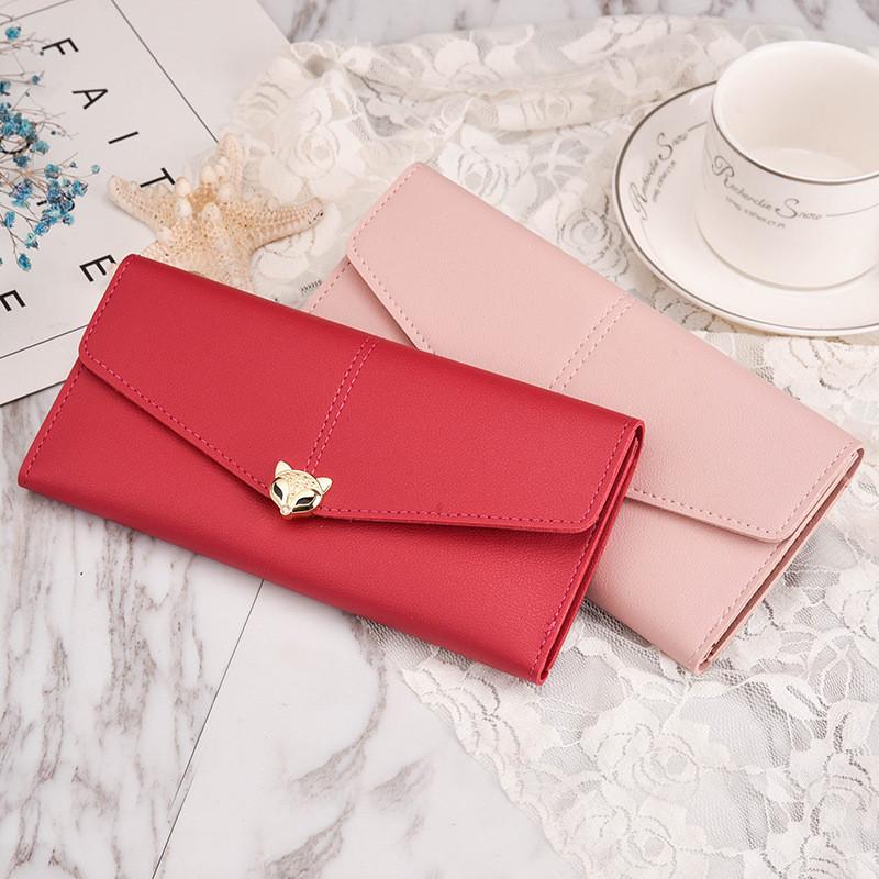 New Fashion Lady Fox Decorated Long Women's Wallet Korean Style Women's Cute Leather Clip Multi-card Slot Phone Bag Trendy Soft