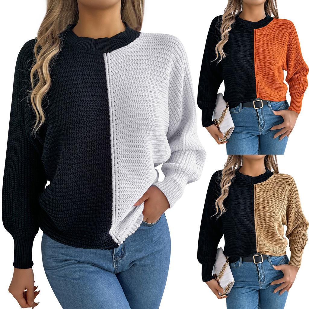 Women's Fashion Casual Loose Contrast Raglan Sleeve Sweater Long Sleeve Pullover Top