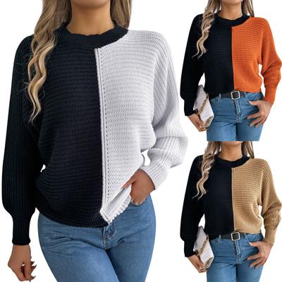 Women's Fashion Casual Loose Contrast Raglan Sleeve Sweater Long Sleeve Pullover Top