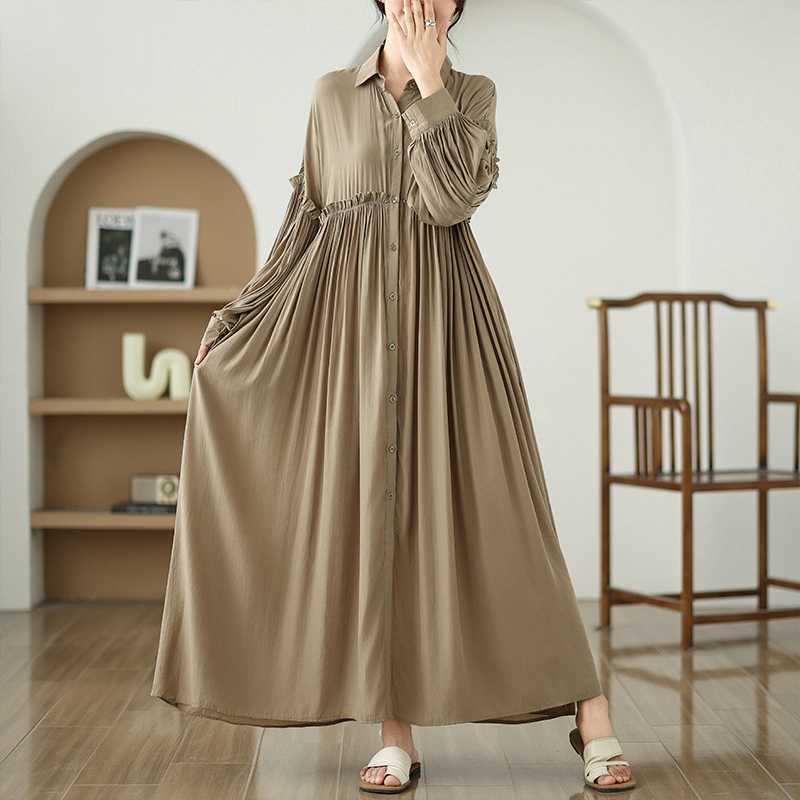 

Свободное длинное платье большого размера One size хаки