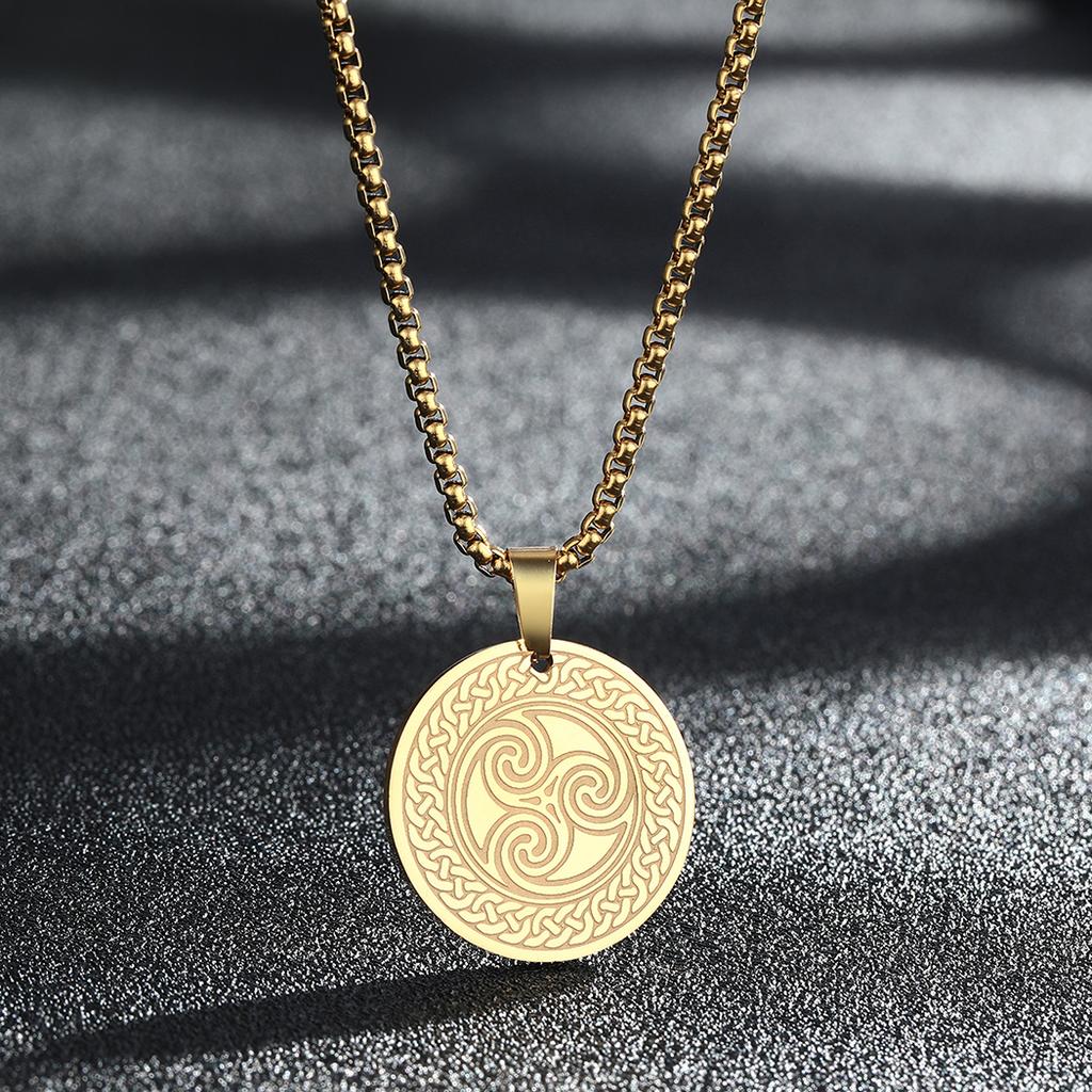 Kinitial Viking Swirl Knot Amulet Pendant Necklaces for Women Stainless Steel Circle Geometric Charm Rune Statement Jewelry Gift