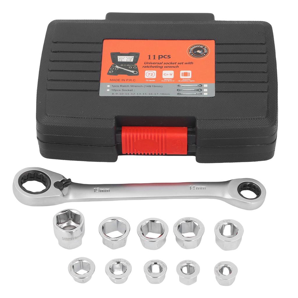 Ratchet Wrench Reversible 14 19mm 72 Tooth 12 Point Double Box End Ratcheting Wrench with 10 Replacement Heads