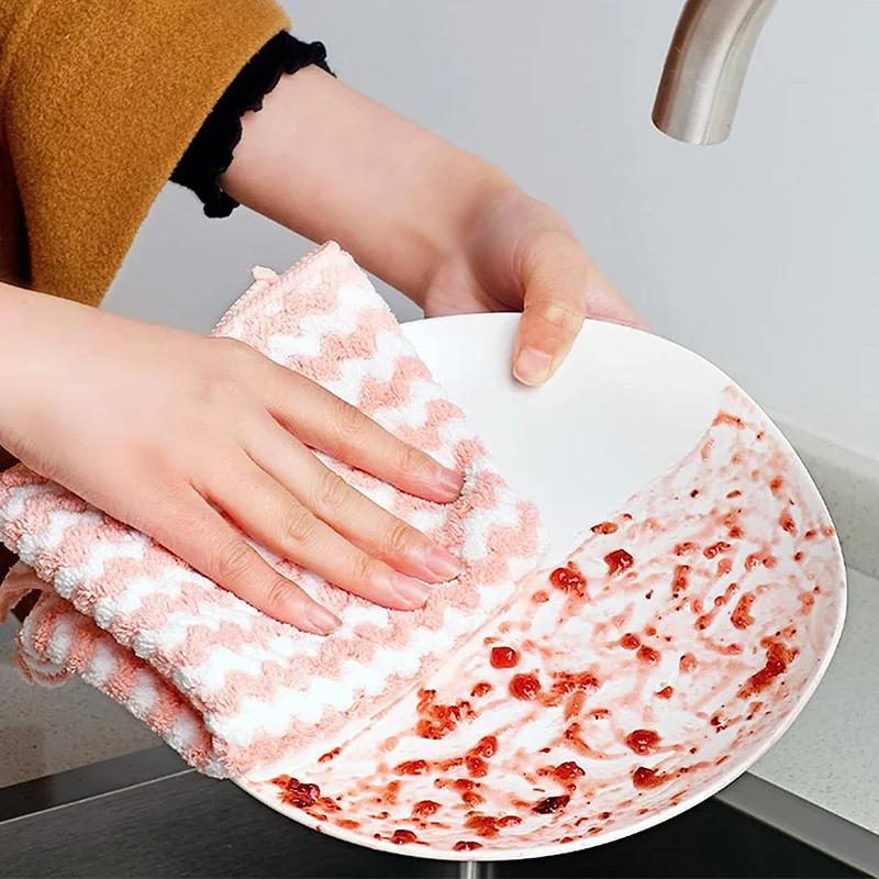 Coral Fleece Thickened Cationic Dishcloth Household Kitchen Cleaning Scouring Pad Water-Absorbing Non-Shedding Cleaning Cloth